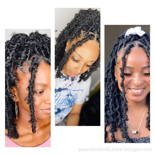 Butterfly Locs Crochet Hair 12" Distressed Faux Locs Crochet Hair Pre looped Natural Messy Butterfly Bob Locs Pre-twisted Braids